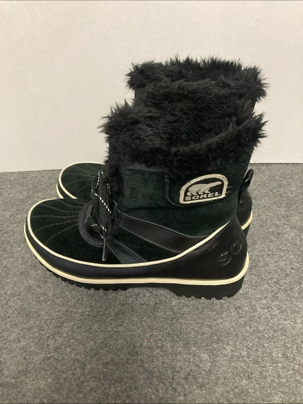 Sorel Waterproof Faux Fur Lined Mid-Calf Black Snow Boots US 7.5 lace up